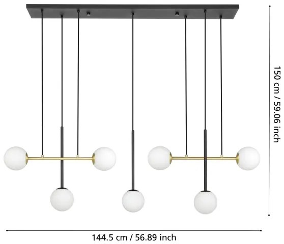 Lustră pe cablu Eglo 390178 PAZ 7xE14/40W/230V auriu/negru