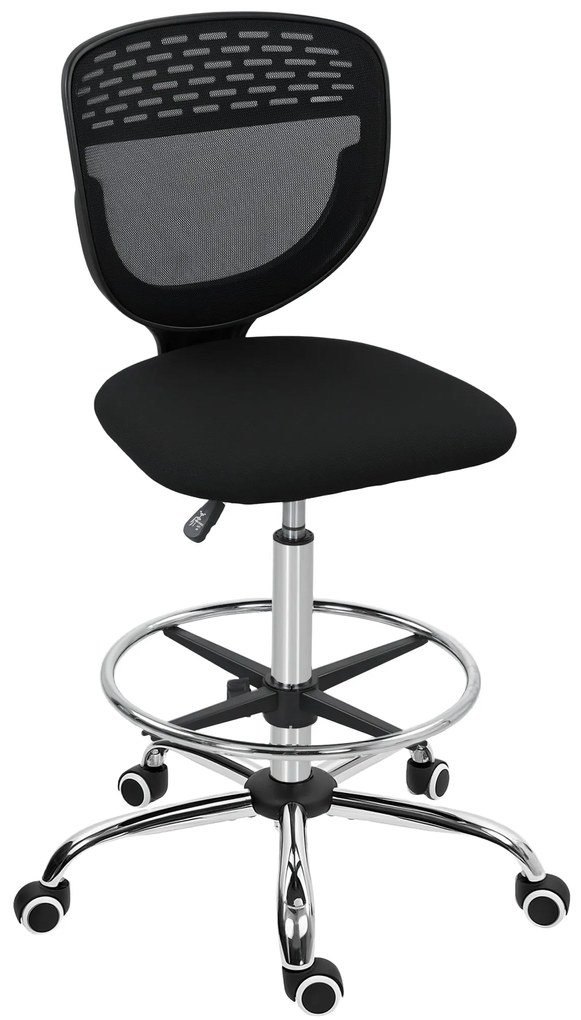 Vinsetto Scaun de birou ergonomic din plasă, scaun de desen, înălțime și suport pentru picioare reglabile, 59 x 59 x 106-126 cm, negru | Aosom Romania