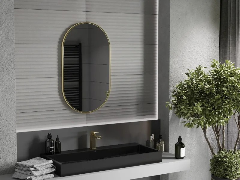 Mexen Loft oglindă de baie ovală 85 x 50 cm, ramă aurie periată - 9851-085-050-000-50