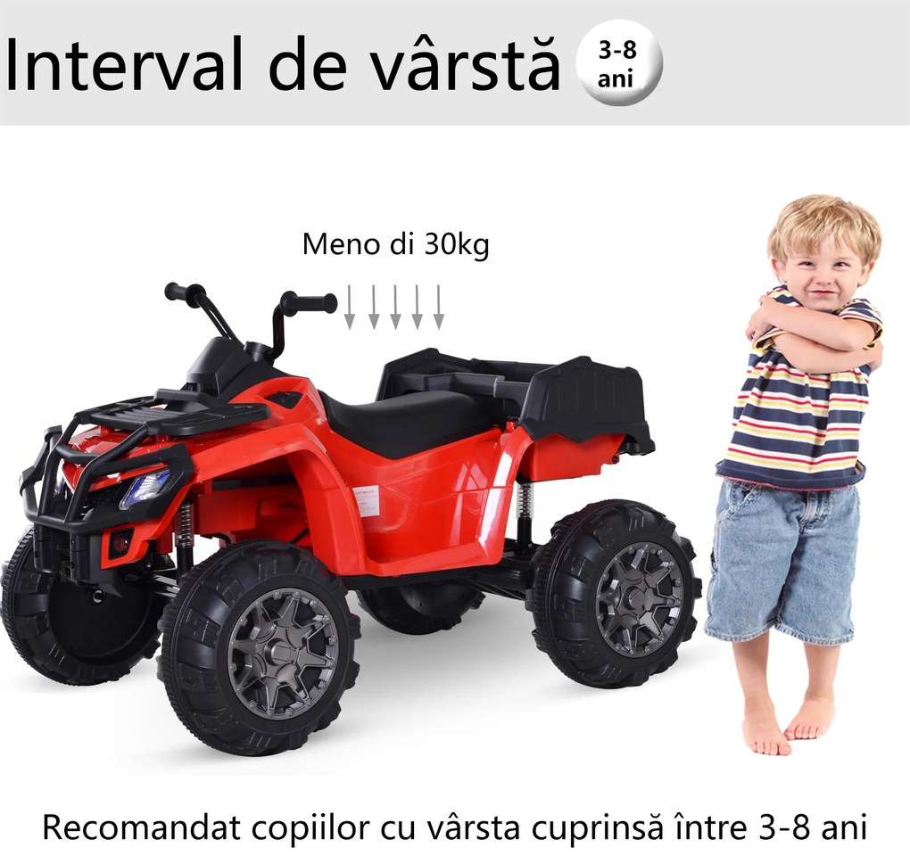 ATV copii HOMCOM, lumini si sunete, 118x80x80cm rosu | Aosom Romania