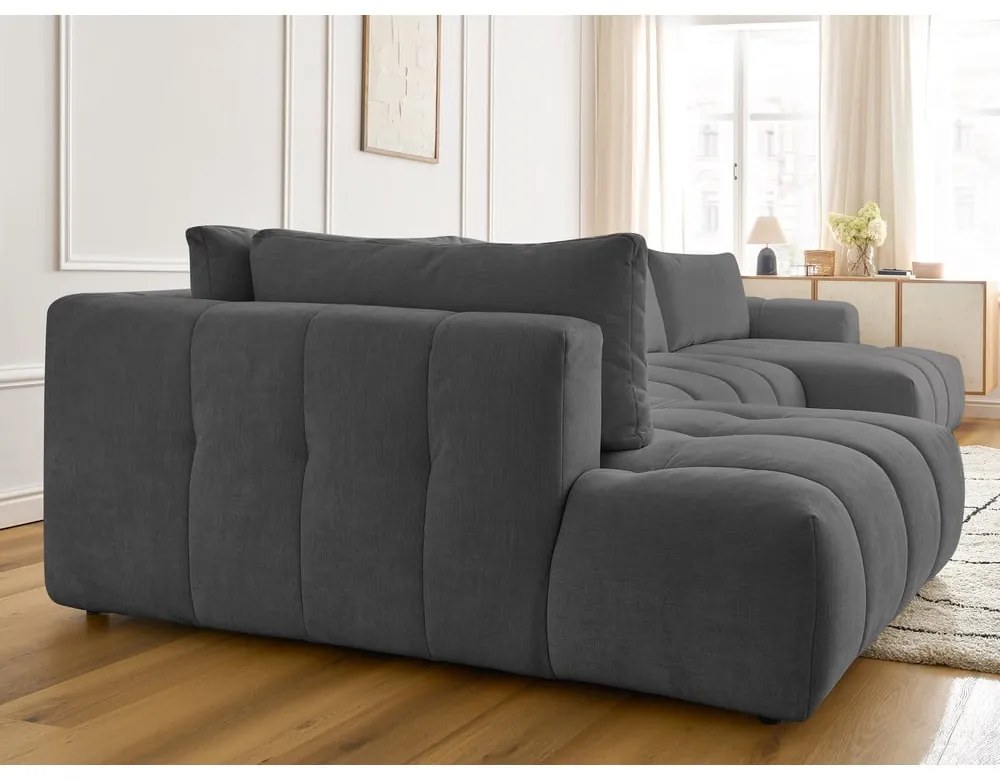 Colțar gri închis extensibil/cu spațiu de depozitare (cu colț pe partea stângă/în formă de "U") Fuji – Bobochic Paris