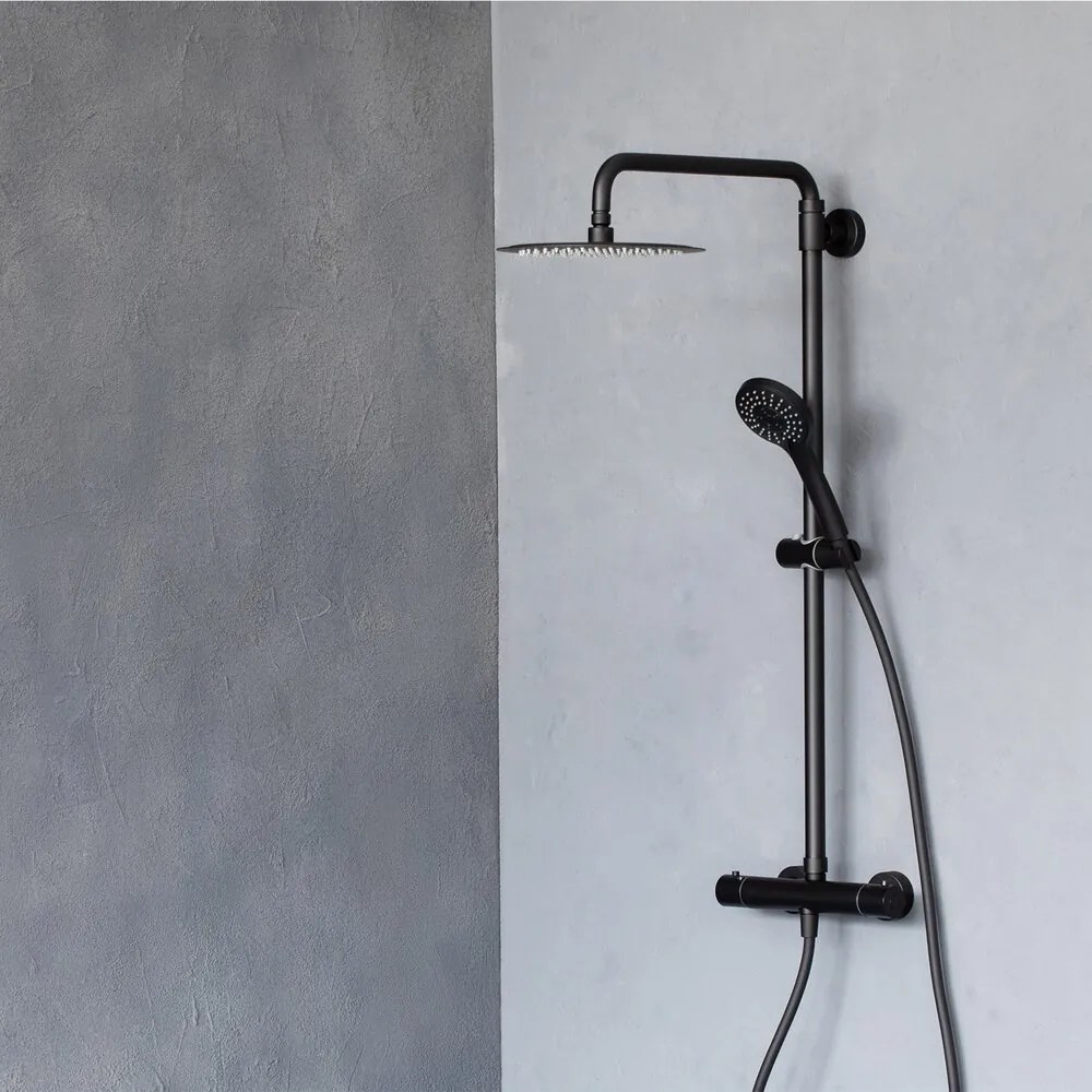 Coloana de dus cu baterie termostatata Rubineta Olo+Thermo finisaj negru mat