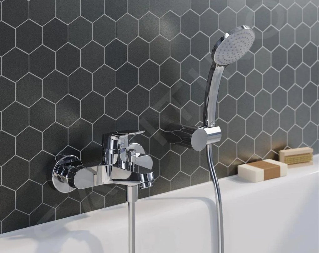 Set baterie cada cu dus, cu baterie, para si furtun, crom lucios, Ideal Standard CeraFlex