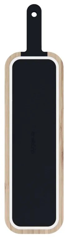 Tocator alimente cu cutit integrat Trebonn Artu Salami 1122100, 43x11 cm, Lama 18 cm, Bambus, Otel japonez, Negru