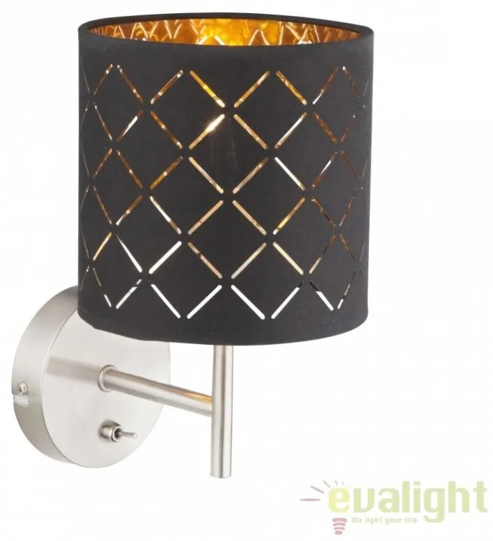 Aplica eleganta cu abajur din tesatura negru cu auriu, CLARKE 15229W GL