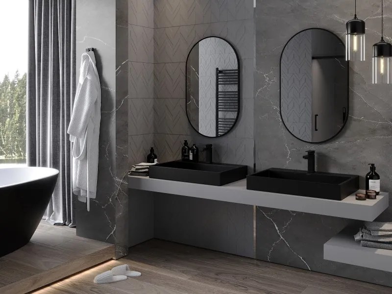 Mexen Loft oglindă de baie ovală 90 x 55 cm, ramă neagră - 9851-090-055-000-70