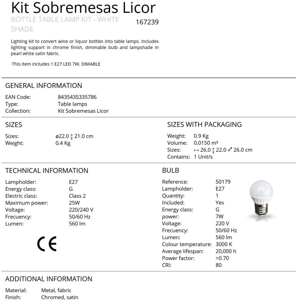 Kit iluminat / Lampa de masa decorativa Licor alba