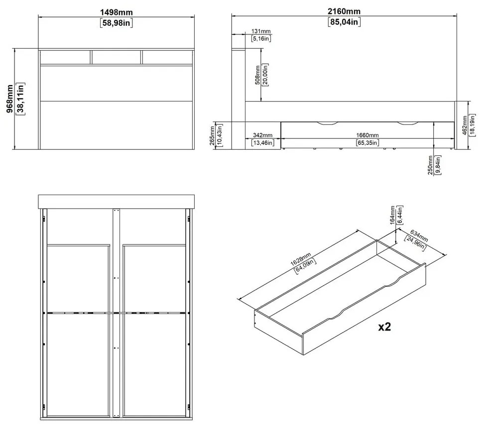 Pat matrimonial în culoare naturală cu aspect de lemn de stejar cu spațiu de depozitare fără somieră 140x200 cm Ikast – Tvilum