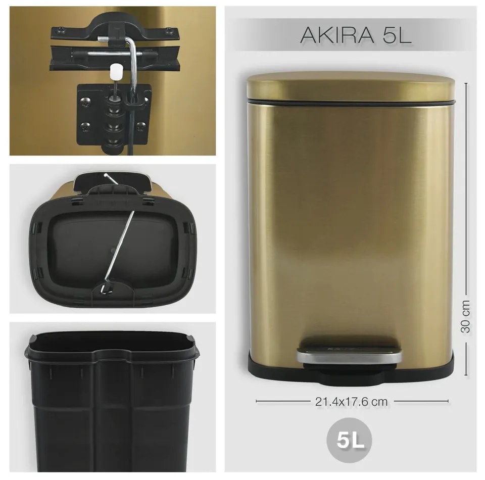 Coș de gunoi auriu mat cu pedală din oțel 5 l Akira – Spirella
