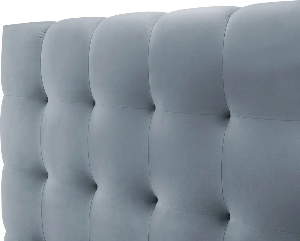 Pat tapitat cu tablie si lada depozitare, Mamaia, Micadoni Home, BL, 180x200 cm, catifea, albastru deschis