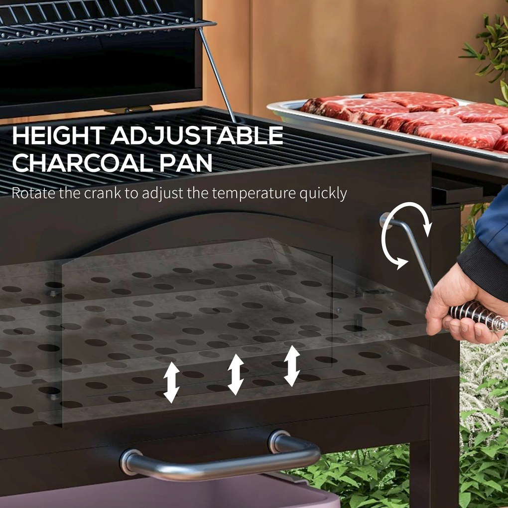 Outsunny Charcoal BBQ Grill and Smoker Combo w/ Adjustable Height, Folding Shelves, Thermometer, and Wheels | Aosom Romania