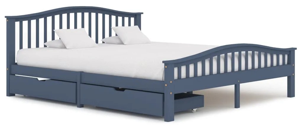 3060725 vidaXL Cadru de pat cu 2 sertare, gri, 180x200 cm, lemn masiv pin