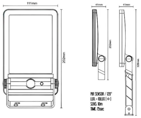 Proiector solar LED cu senzor LED/5W/3,7V 4000K IP54 negru