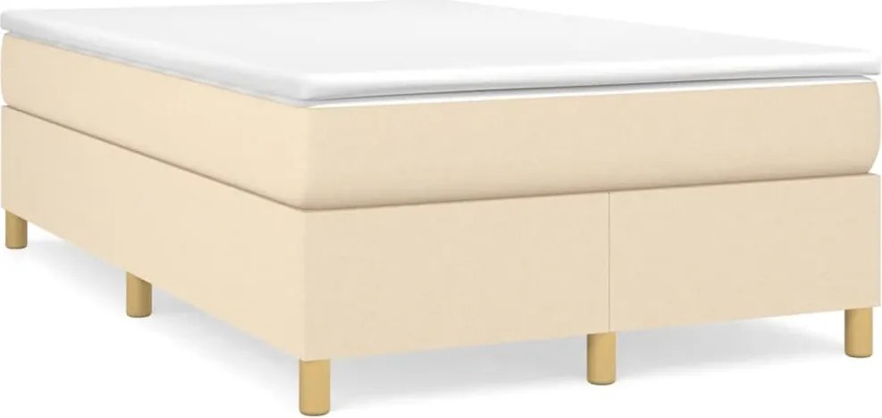 vidaXL Pat box spring cu saltea, crem, 120x200 cm, textil