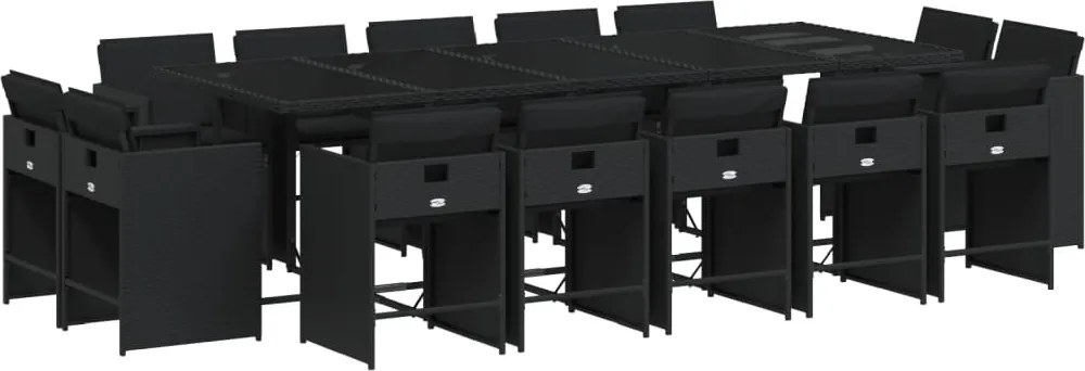 vidaXL Set mobilier de grădină cu perne, 15 piese, negru, poliratan