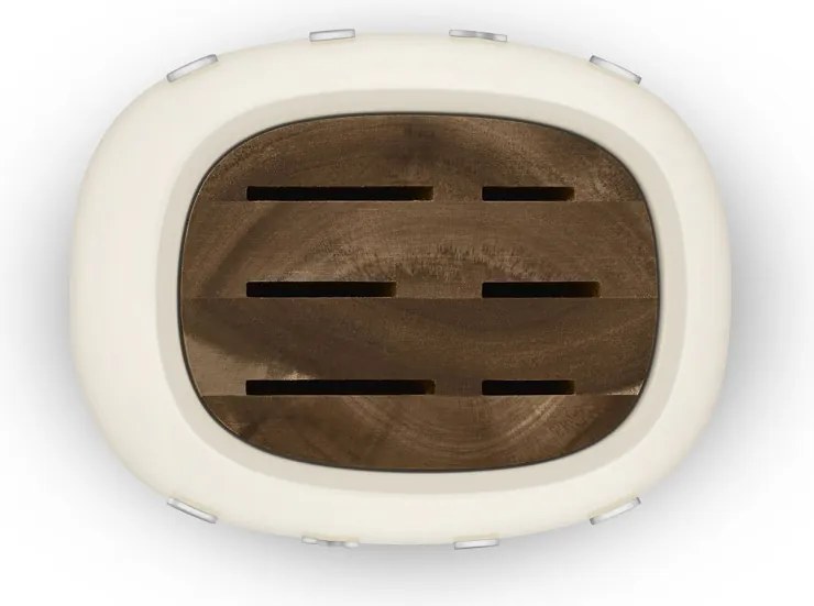 Set de cutite cu suport SMEG KBSF02CR, 7 piese, Manere din lemn de salcam, Otel inoxidabil german, Crem