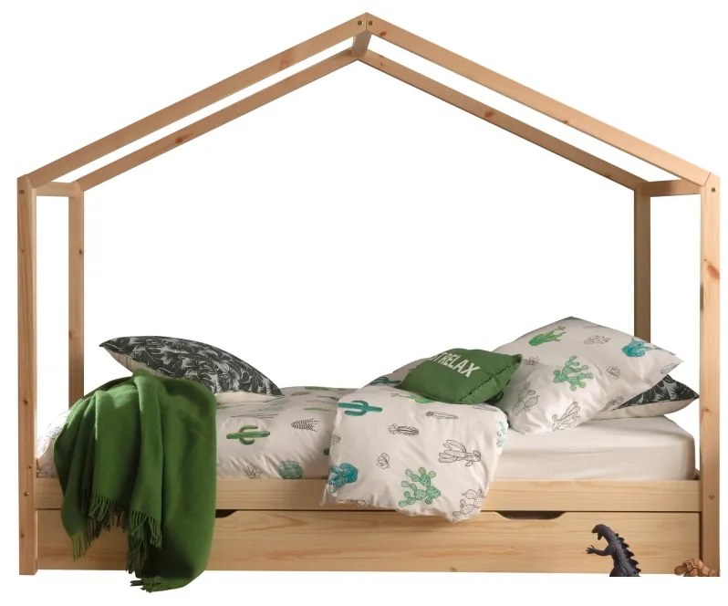 Set DALLAS culoare lemn natural este format dintr-un Pat copii Vipack fără gard (90 x 200 cm) și un sertar.