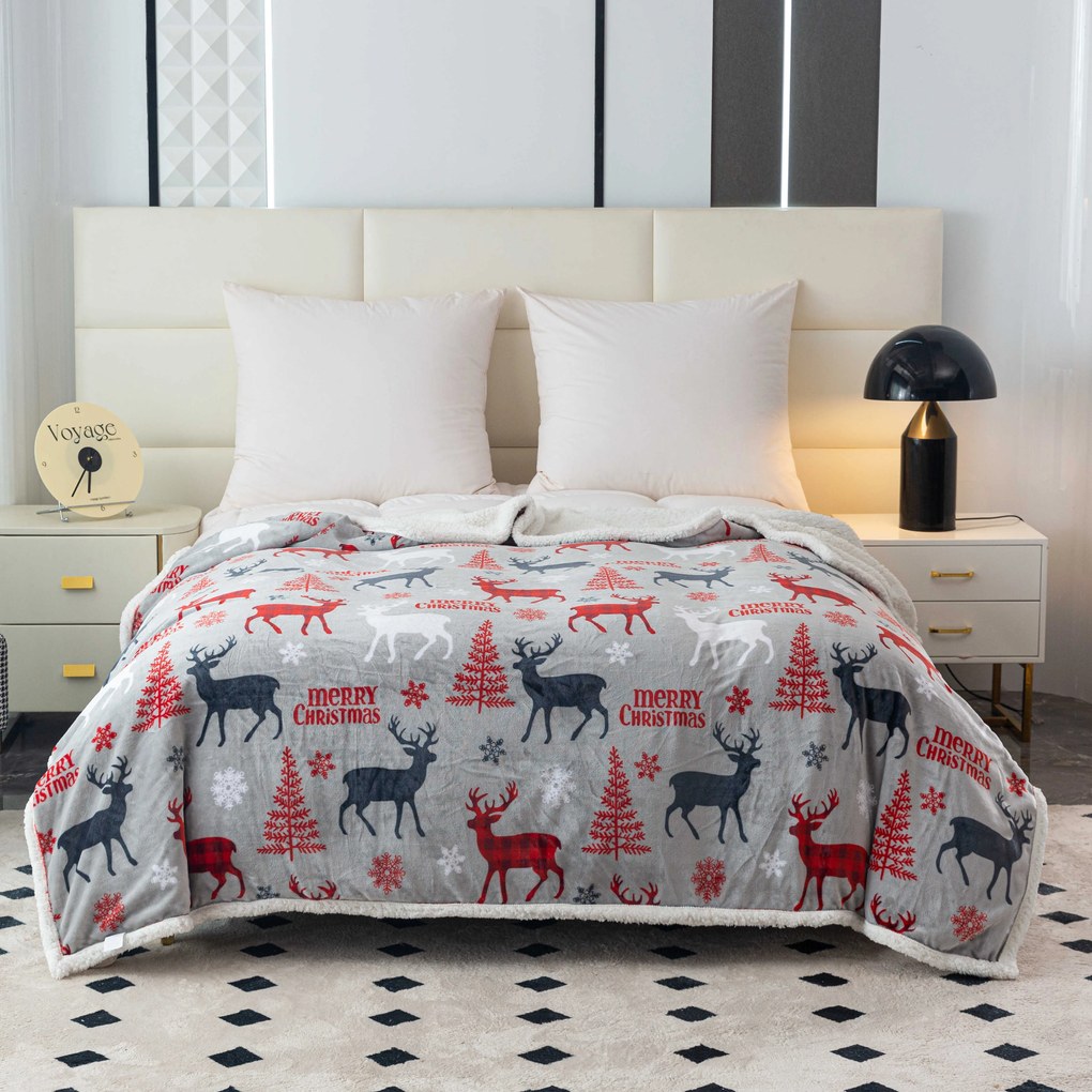 Patura miel din microplus de Craciun CHRISTMAS DEER gri Dimensiune: 160 x 200 cm