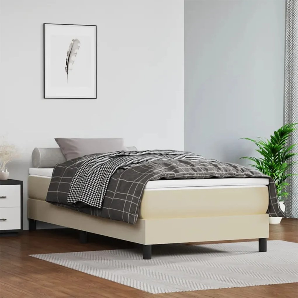 3120678 vidaXL Cadru de pat box spring, crem, 90x200 cm, piele ecologică