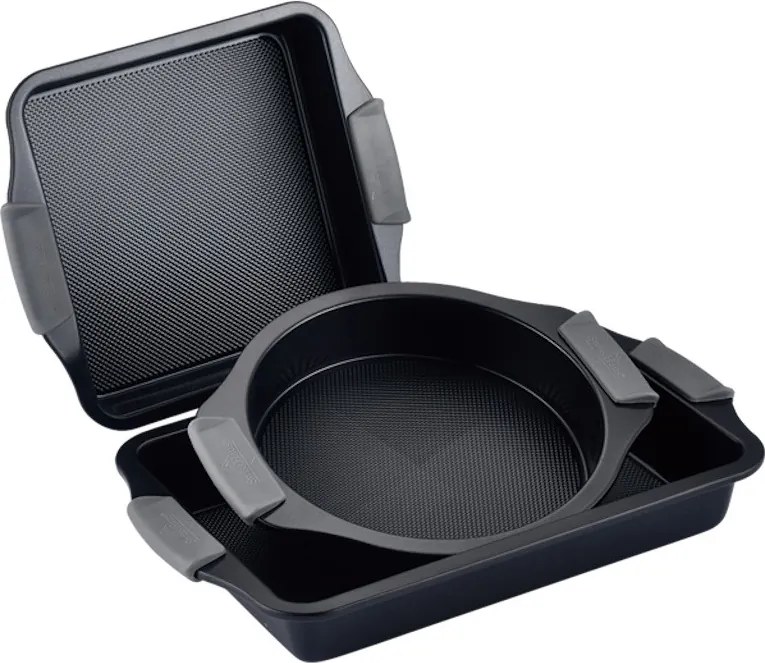 Set 3 tavi de copt Swiss Haus SH-3BSB,Otel carbon, LFGB, Acoperire ceramica Sapphire, Cuptor pana la 230°C, Negru