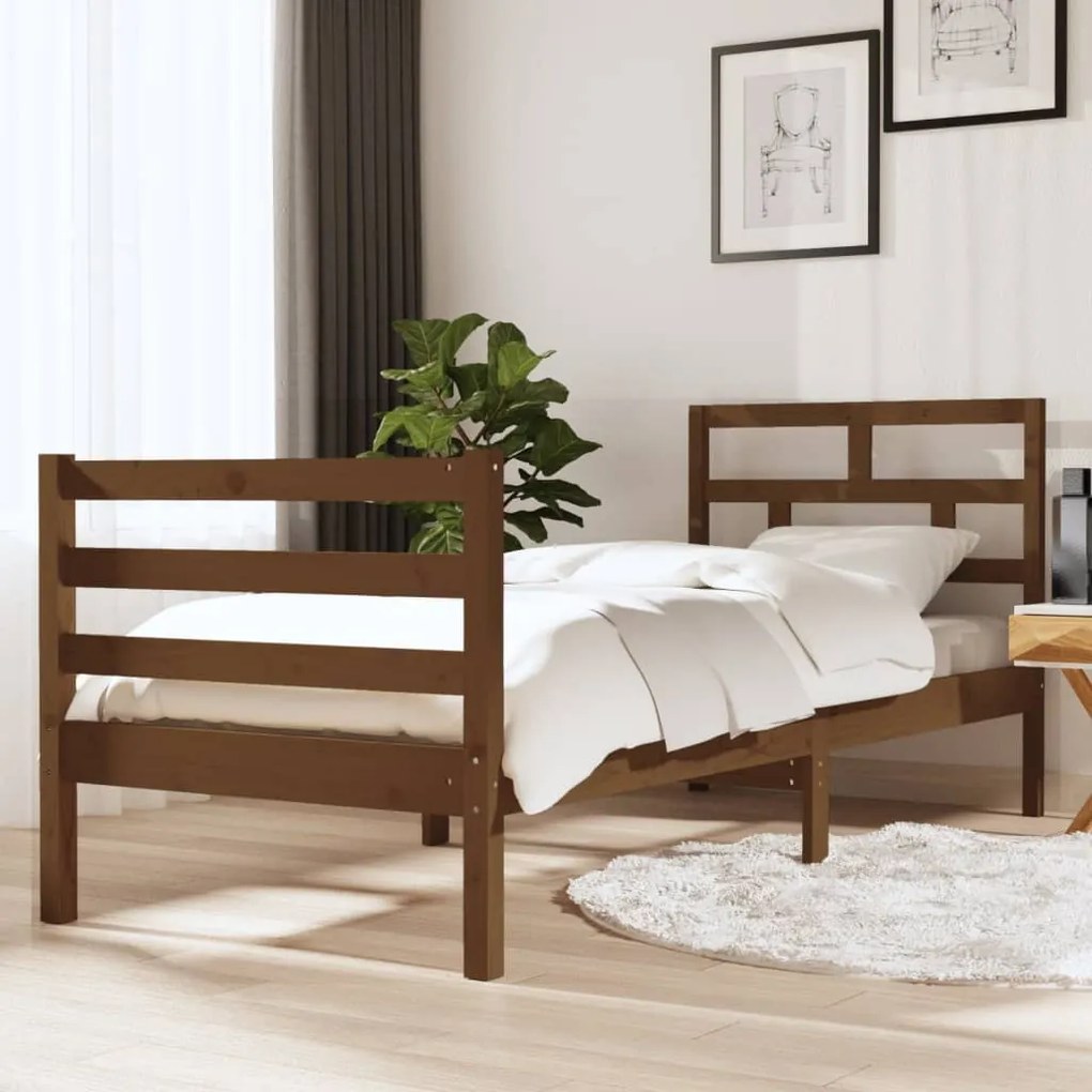 3101246 vidaXL Cadru de pat Small Single 2FT6 maro miere, 75x190 cm lemn masiv