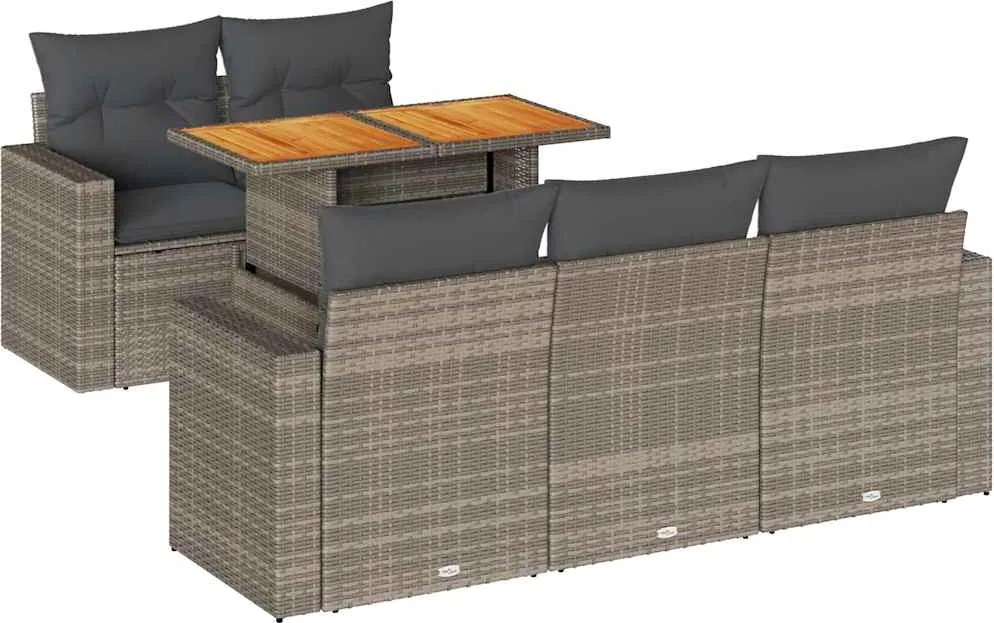 vidaXL Set mobilier grădină cu perne, 6 piese, gri, poliratan