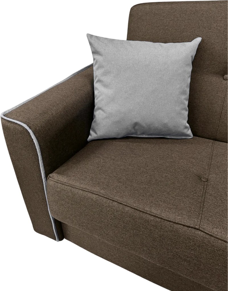 Canapea VERA extensibila, 3 locuri, lada de depozitare, stofa maro + gri, 225x90x90 Maro + Gri, Stofa