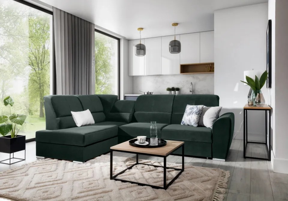 Coltar extensibil cu spatiu pentru depozitare, 270x93x186 cm, Siber L03, Eltap (Culoare: Verde lucios - Nube 35)