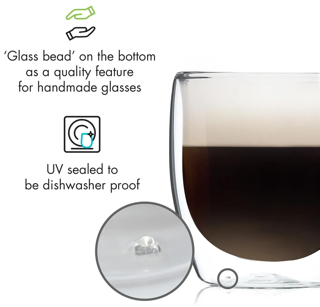 Glaswerk Altino, pahare termice cu sticlă dublă, 250 ml, realizate manual, sticlă borosilicată