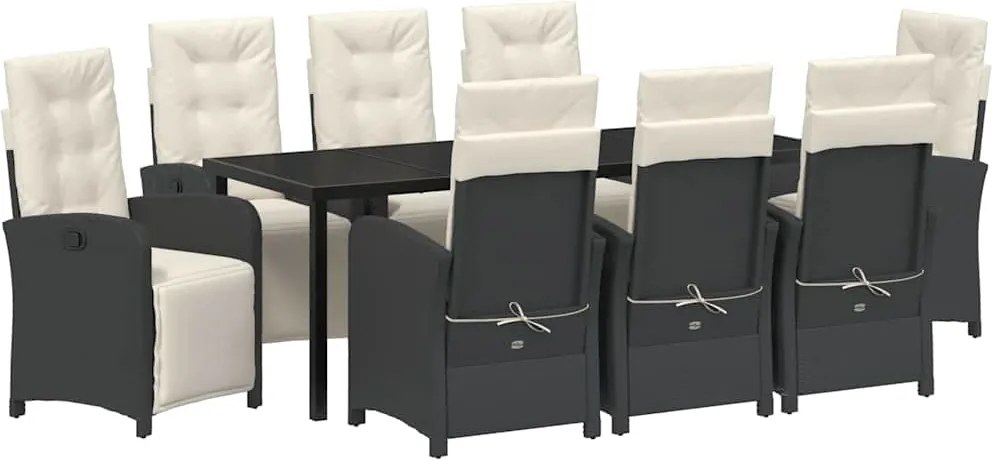 vidaXL Set de masă pentru grădină cu pernă 9 pcs Negru poliratan