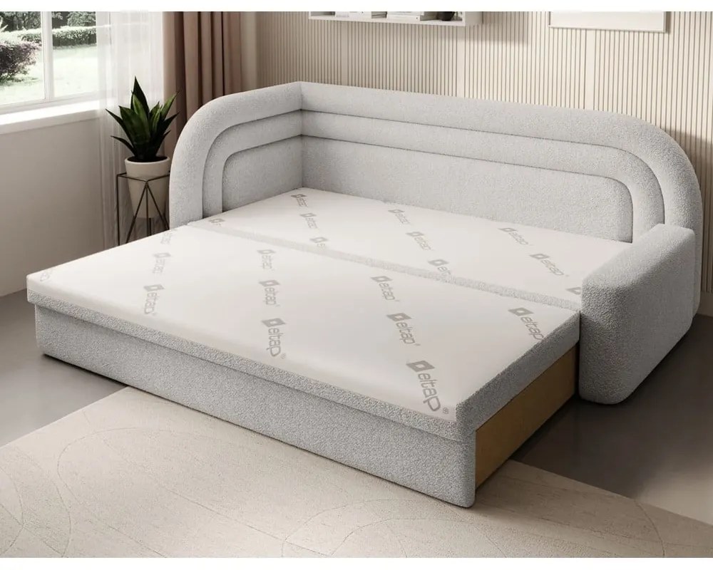 Canapea crem extensibilă/cu spațiu de depozitare cu tapițerie din țesătură bouclé cu colț pe partea stângă 223 cm Fabillo – ELTAP