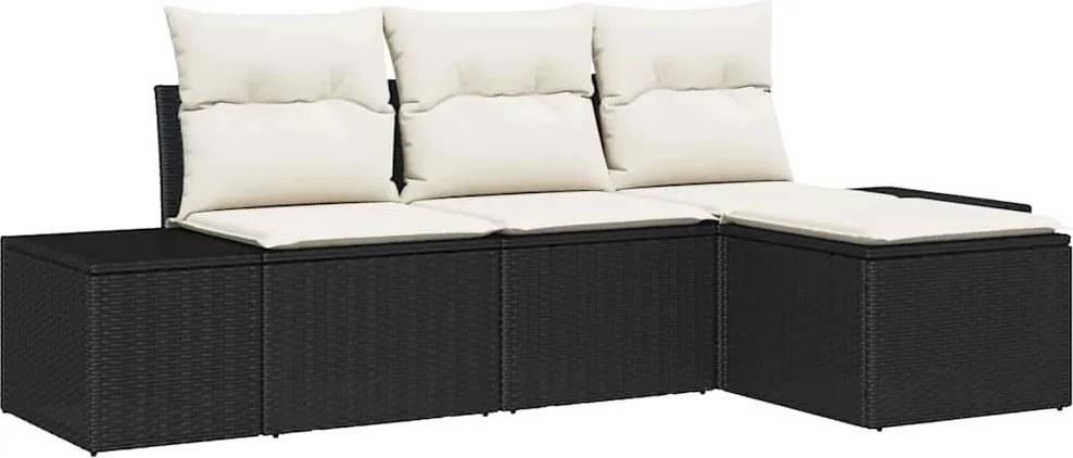 vidaXL Set de canapele pentru grădină 4 pcs Negru și Crem poliratan