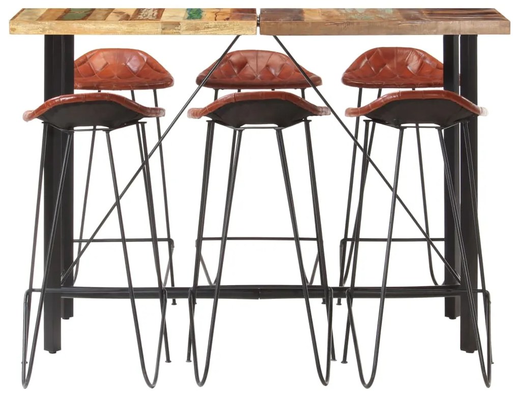 278768 vidaXL Set mobilier bar 7 piese, lemn masiv reciclat & piele naturală