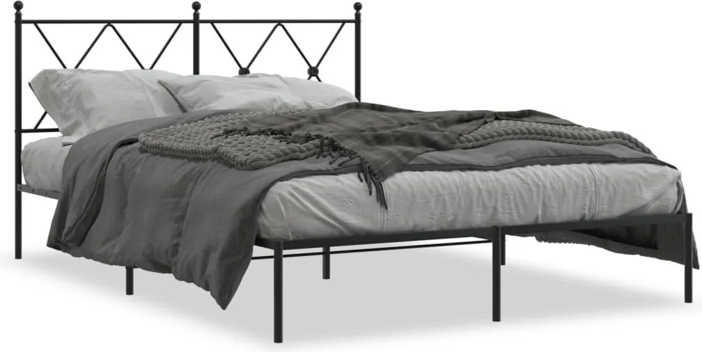 vidaXL Cadru de pat metalic cu tăblie, negru, 135x190 cm