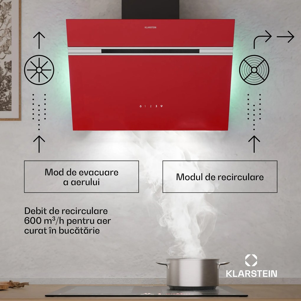 Klarstein Alina hotă de bucătărie | 60 cm | 600 m³/h | Silențioasă | Clasa energetică A
