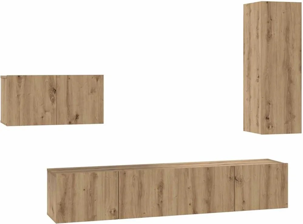 vidaXL Set comodă TV cu sertar 4 pcs Stejar Artizanal Lemn compozit