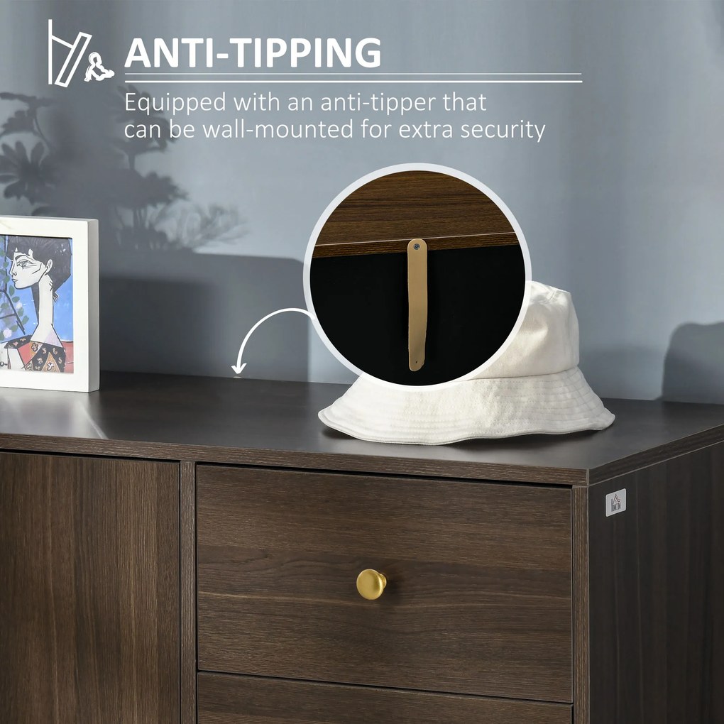 HOMCOM Bufet Modern cu 3 Sertare si Polita Interioara Reglabila din MDF, potrivita pentru orice Spatiu Interior, 120x42,5x80cm, Maro