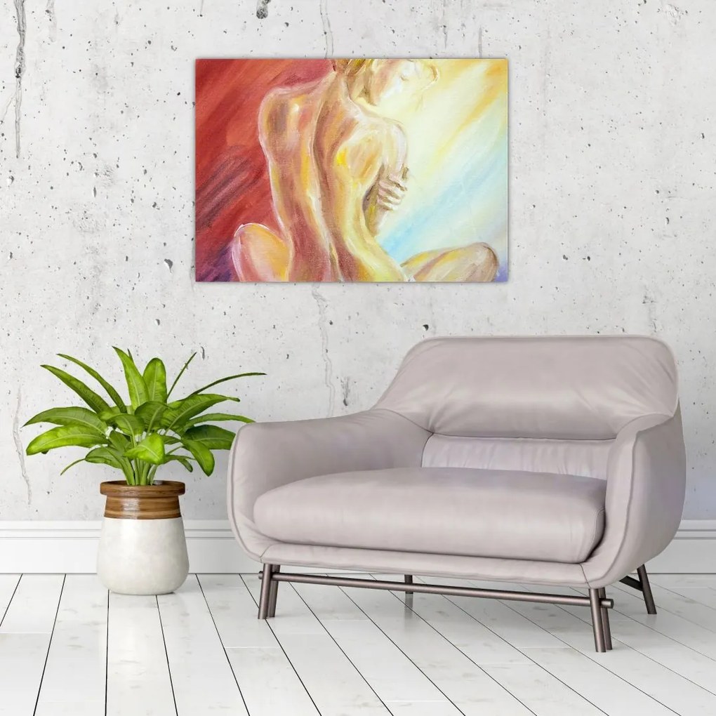 Tablou pe sticlă - Imaginea unei femei care se odihnește, pictură în ulei (70x50 cm)