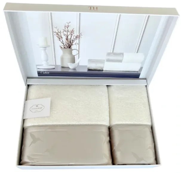 Set prosop și prosop de corp COLIBRI, 2 buc Alb - broderie bej / Beige embroidery Set (prosop 50x100cm, prosop de corp 75x150cm)