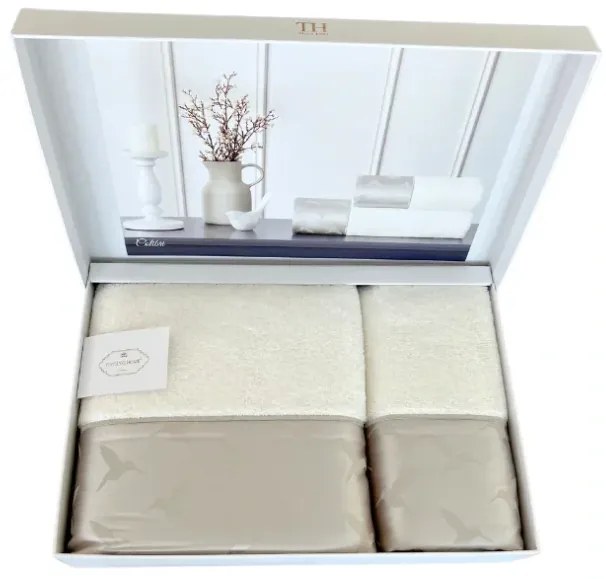 Set prosop și prosop de corp COLIBRI, 2 buc Alb – Broderie gri Set (prosop 50x100cm, prosop de corp 75x150cm)