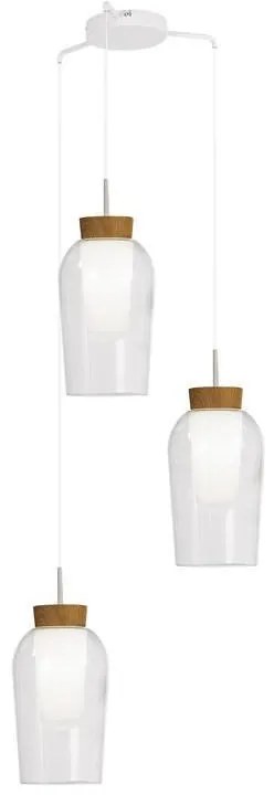 Lustra cu 3 pendule design modern Nora alb/ lemn
