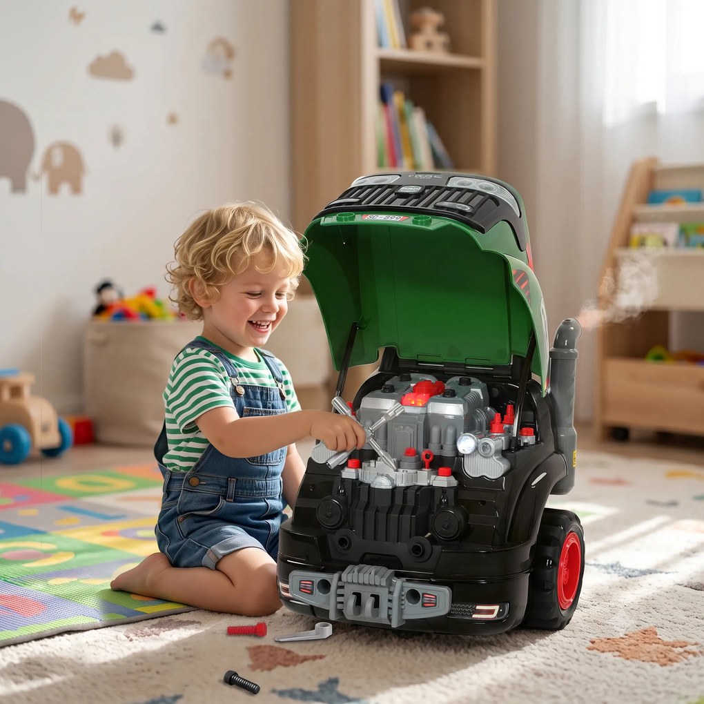 AIYAPLAY Atelier Camion Jucărie pentru Copii cu Motor, 60 Accesorii, Lumini și Sunete, 42x42x47 cm, Verde | Aosom Romania