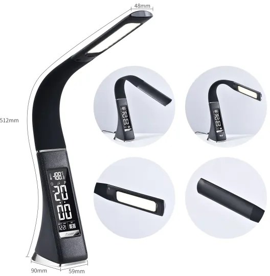 Lampă LED de masă dimabilă cu afișaj PELLE LED/7W/230V negru Brilagi