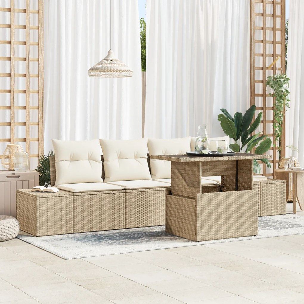 vidaXL Set de canapele pentru grădină cu pernă 5 pcs bej și crem