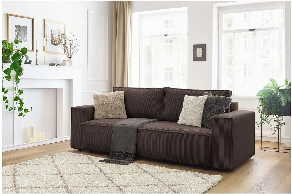 Canapea taupe extensibilă cu tapițerie din catifea reiată 245 cm Nihad – Bobochic Paris