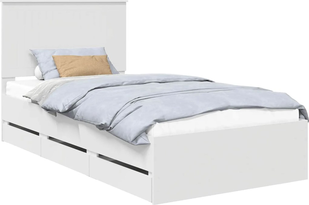 vidaXL Cadru de pat cu headboard Alb 100 x 200 cm Lemn Ingineresc
