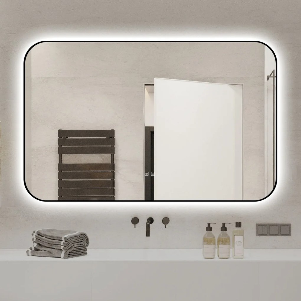 🪞 Oglindă LED cu Touch și Funcție Dezaburire – Ramă Negru, 110x70 cm, Model J187-11070 Smack