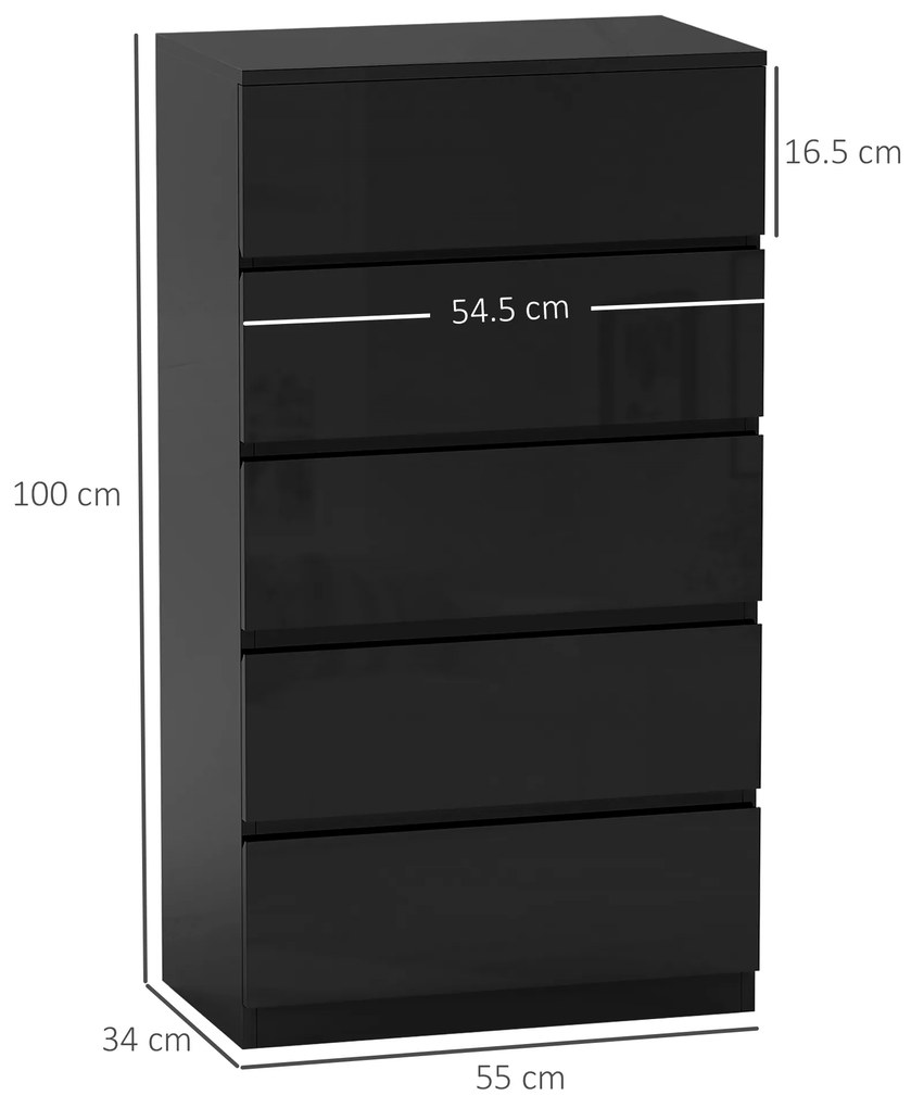 HOMCOM Comoda cu 5 sertare Comoda de stil modern pentru dormitor intrare living 55x34x100 cm Negru | Aosom Romania