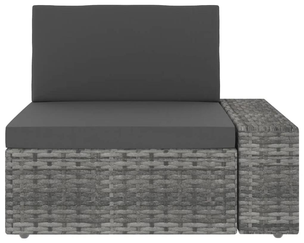 Canapea modulara cu 3 locuri, gri, poliratan 1, Gri, Canapea de colt (cotiera stanga) + canapea de colt (cotiera dreapta) + canapea de mijloc