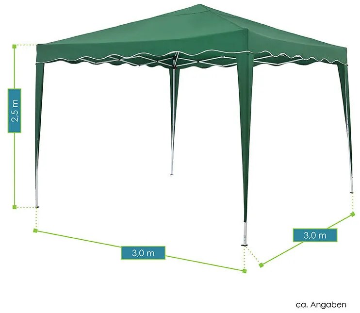 Pavilion pliabil "Vivara" 3 x 3 m verde, cu ambalaj pentru transport